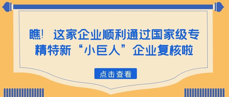 瞧！這家企業(yè)順利通過(guò)國(guó)家級(jí)專精特新“小巨人”企業(yè)復(fù)核啦